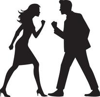 minimal Angry husband and wife couple quarreling, black color vector silhouette