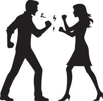 minimal Angry husband and wife couple quarreling, black color vector silhouette