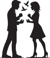 minimal Angry husband and wife couple quarreling, black color vector silhouette