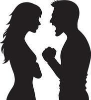 minimal Angry husband and wife couple quarreling, black color vector silhouette