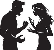 minimal Angry husband and wife couple quarreling, black color vector silhouette