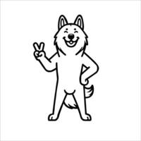 AI generated Confident Norwegian Elkhound Peace Gesture Illustration Vector