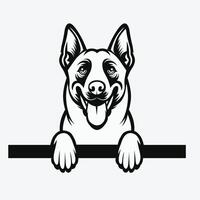 AI generated Black And White Belgian Malinois peeking face illustration vector