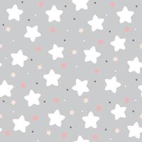 Seamless pattern of cute white stars on pastel grey background. vector