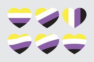 Yellow, white, purple and black colored heart icon, as the colors of the non-binary flag. LGBTQI concept. Flat vector illustration.