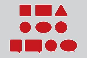 Blank red with white border label including square, rectangle, triangle, circle, ellipse and scalloped circle shapes. Flat vector illustration.