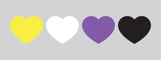 amarillo, blanco, púrpura y negro de colores corazón icono, como el colores de el no binario bandera. lgbtqi concepto. plano vector ilustración.