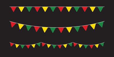 Red, yellow and green colored party bunting as the colors of the Black History Month flag. Flat vector illustration.