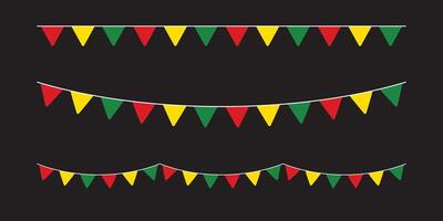 Red, yellow and green colored party bunting as the colors of the Black History Month flag. Flat vector illustration.