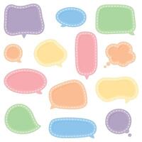 Cute pastel colored hand drawn speech bubble frame icon set. Doodle vector illustration.