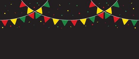 Red, yellow and green colored party bunting as the colors of the Black History Month flag. Flat vector illustration.