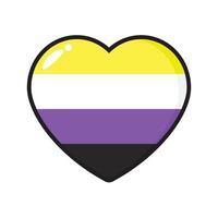 Yellow, white, purple and black colored heart icon, as the colors of the non-binary flag. Flat vector illustration.