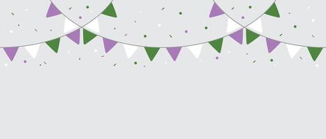 Purple, white, and green colored party bunting, as the colors of the genderqueer flag. LGBTQI concept. Flat design illustration. vector