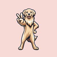 AI generated Confident Golden Retriever Peace Gesture Illustration Vector