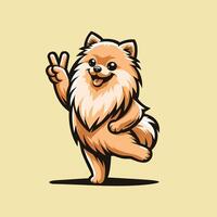 AI generated Pomeranian Dog Peace Gesture Illustration vector