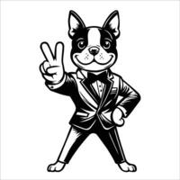 AI generated Confident Boston Terrier Peace Gesture Illustration Vector