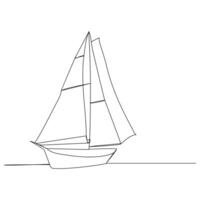 Continuous single line art drawing one line illustration art on Sailboat vector