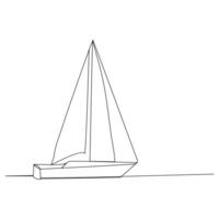 Continuous single line art drawing one line illustration art on Sailboat vector