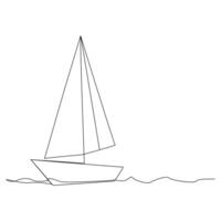 Continuous single line art drawing one line illustration art on Sailboat vector