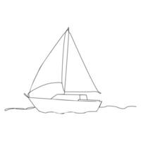 Continuous single line art drawing one line illustration art on Sailboat vector