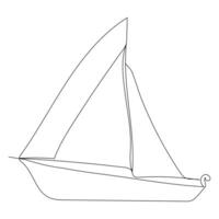 Continuous single line art drawing one line illustration art on Sailboat vector