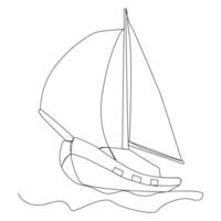 Continuous single line art drawing one line illustration art on Sailboat vector