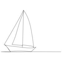 Continuous single line art drawing one line illustration art on Sailboat vector