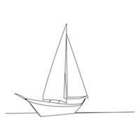 Continuous single line art drawing one line illustration art on Sailboat vector