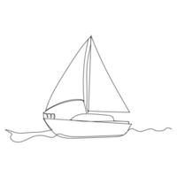 Continuous single line art drawing one line illustration art on Sailboat vector