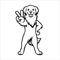 AI generated Confident Golden Retriever Peace Gesture Illustration Vector