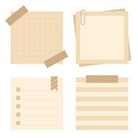 Set of neutral square paper sticky notes. Flat vector illustration.