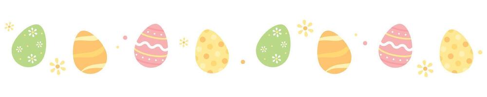 Cute pastel colored Easter eggs seamless pattern border. Flat vector illustration.