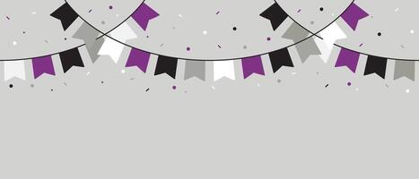 Black, grey, white and purple colored party bunting, as the colors of the asexual flag. LGBTQI concept. Flat design illustration. vector