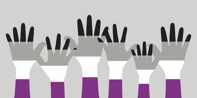 Silhouette of black, grey, white and purple colored hands as the colors of the asexual flag. Flat design illustration. vector