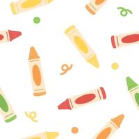 Cute pastel colored hand drawn crayon seamless pattern background. Back to school concept. vector