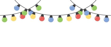 Set of seamless festive colorful Christmas string light border. Flat vector illustration.