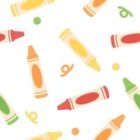 Cute pastel colored crayons seamless pattern background. Flat vector illustration. Back to school concept.