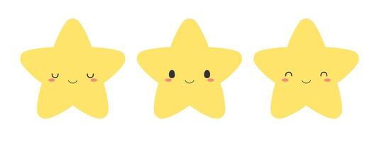 Set of cute yellow star icons. Flat vector illustration.