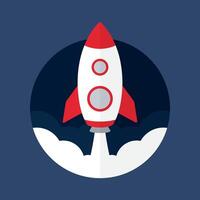 Rocket ship launch into space flat icon. Startup business concept. Vector illustration.