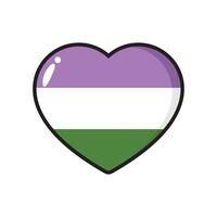 púrpura, blanco, y verde de colores corazón iconos, como el colores de el género queer bandera. lgbtqi concepto. plano vector ilustración.