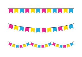 Pink, yellow, and blue colored party bunting, as the colors of the pansexual flag. LGBTQI concept. Flat vector illustration.