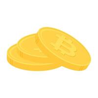 Stack of gold bitcoin coins. Cryptocurrency, digital currency, business and finance concept. Flat design vector illustration.