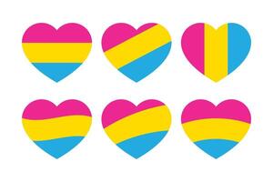 Pink, yellow, and blue colored heart icon, as the colors of the pansexual flag. LGBTQI concept. Flat vector illustration.