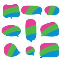 Pink, green, and blue colored speech bubble icon, as the colors of the polysexual flag. LGBTQI concept. Flat vector illustration.