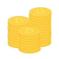 Stack of gold bitcoin coins. Cryptocurrency, digital currency, business and finance concept. Flat design vector illustration.