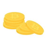 Stack of gold bitcoin coins. Cryptocurrency, digital currency, business and finance concept. Flat design vector illustration.