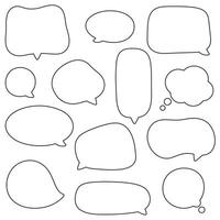 Icon set of black hand drawn speech bubbles. Doodle vector illustration.