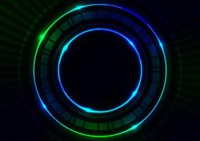 Green circle len light technology neon blue dark background vector