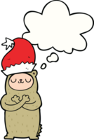 cartoon bear wearing christmas hat with thought bubble png