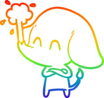 arco iris degradado línea dibujo de un linda dibujos animados elefante escupir agua png